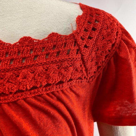 Old Navy Orange NWT Large Top Crochet Linen Boho Short Sleeve - Picture 5 of 5
